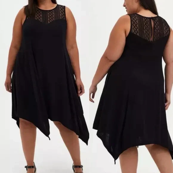 Torrid Suze 1 1X Black Midi Stretch Rayon Trapeze Dress - Picture 1 of 5
